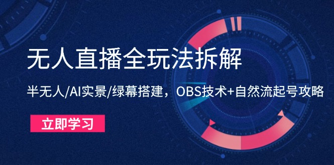 无人直播全玩法拆解：半无人/AI实景/绿幕搭建，OBS技术+自然流起号攻略-财兔窝项目网