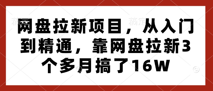网盘拉新项目，从入门到精通，靠网盘拉新3个多月搞了16W-财兔窝项目网