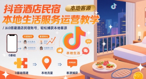 抖音酒店民宿本地生活服务运营教学，从0搭建酒店民宿账号，轻松捕获本地客源-财兔窝项目网