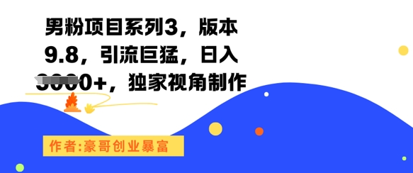 男粉项目系列3，版本9.8，引流巨猛，日入1k+，独家视角制作-财兔窝项目网