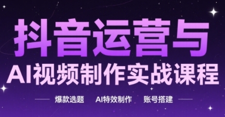 抖音运营与AI视频制作实战课程，爆款选题-AI特效制作-账号搭建-财兔窝项目网