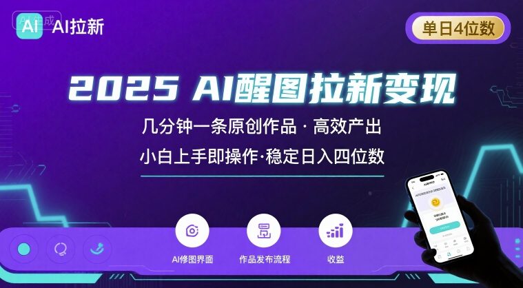 2025最强AI醒图拉新，几分钟一条原创作品，单日收入4位数，小白也能上手操作-财兔窝项目网
