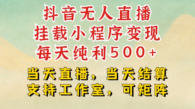 抖音无人直播挂载小程序变现每天纯利500+当天直播，当天结算支持工作室，可矩阵【揭秘】-财兔窝项目网