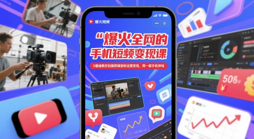 爆火全网的手机短视频变现课，0基础教你拍摄剪辑涨粉运营变现，用一部手机挣钱-财兔窝项目网