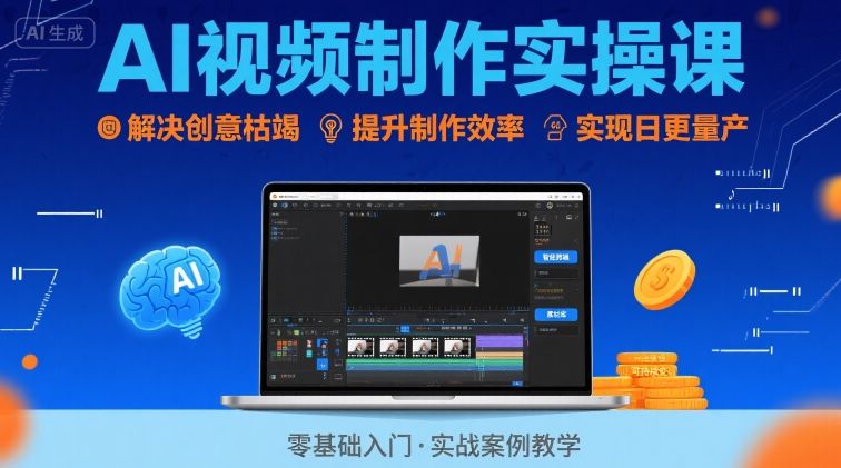 Ai视频制作实操课，解决创意枯竭、效率低下痛点，实现日更量产可持续变现-财兔窝项目网