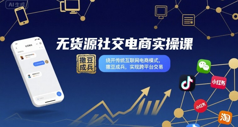 无货源社交电商实操课，绕开传统互联网电商模式，撒豆成兵，实现跨平台交易-财兔窝项目网
