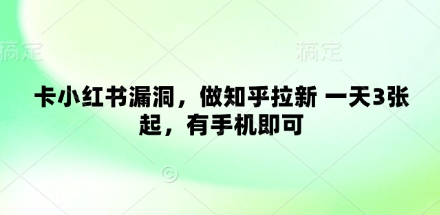 卡小红书漏洞，做知乎拉新 一天3张起，有手机即可-财兔窝项目网