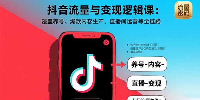 抖音流量与变现逻辑课：覆盖养号、爆款内容生产、直播间运营等全链路-财兔窝项目网