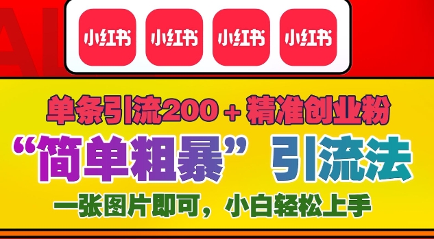12月底小红书”简单粗暴“引流法，单条引流200+精准创业粉-财兔窝项目网