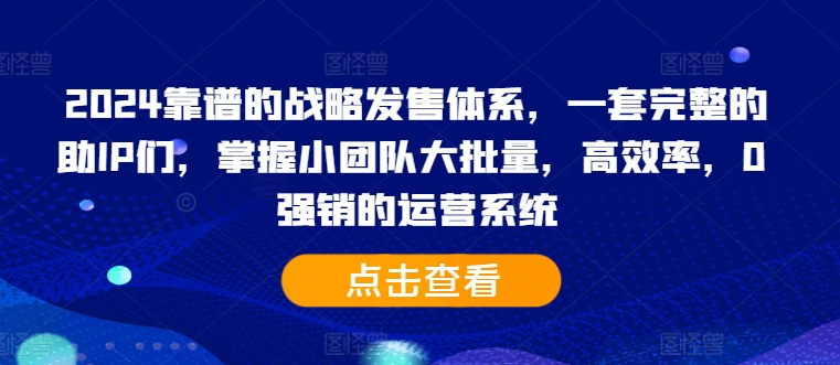 2024靠谱的战略发售体系，一套完整的助IP们，掌握小团队大批量，高效率，0 强销的运营系统-财兔窝项目网