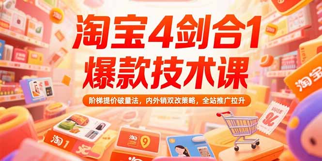 淘宝4剑合1爆款技术课73期：阶梯提价破量法，内外销双改策略 全站推广拉升-财兔窝项目网
