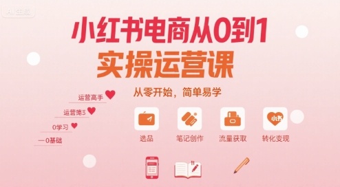 小红书电商从0到1实操运营课，从零开始，简单易学-财兔窝项目网