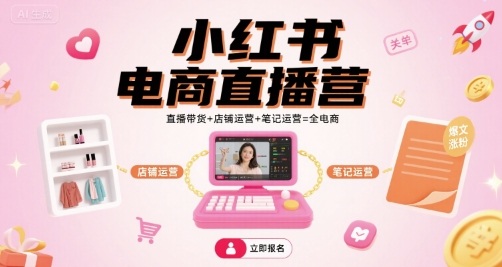 小红书电商直播营，直播带货+店铺运营+笔记运营=全电商-财兔窝项目网