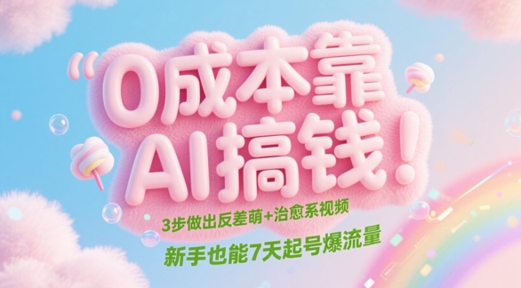 0成本靠AI搞钱！3步做出反差萌+治愈系视频，新手也能7天起号爆流量-财兔窝项目网