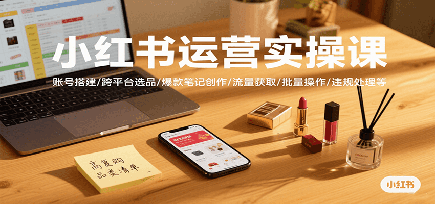 小红书运营实操课，账号搭建/跨平台选品/爆款笔记创作/流量获取/批量操作/违规处理等-财兔窝项目网