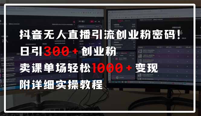 抖音无人直播引流密码！日引300+创业粉 单场轻松1000+变现 附详细实操教程-财兔窝项目网