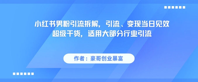 小红书男粉引流拆解，引流、变现当日见效超级干货，适用大部分行业引流-财兔窝项目网