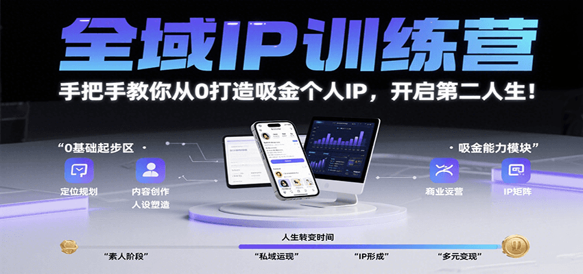 全域IP训练营，手把手教你从0打造吸金个人IP，开启第二人生！-财兔窝项目网