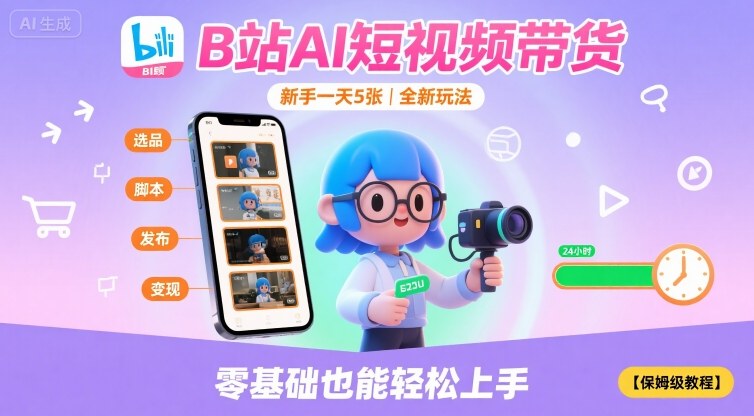 B站AI短视频带货，新手一天5张，全新玩法【保姆级教程】-财兔窝项目网
