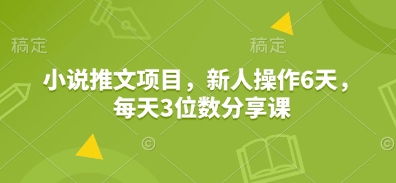 小说推文项目，新人操作6天，每天3位数分享课-财兔窝项目网