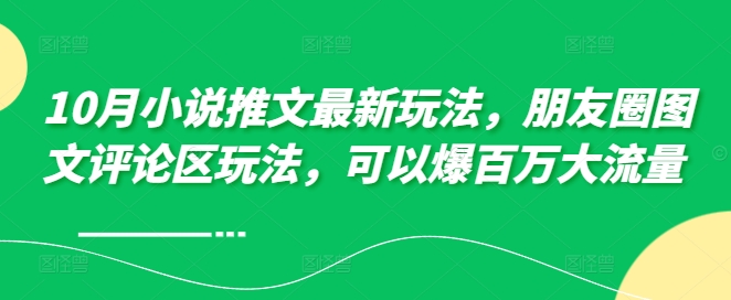 10月小说推文最新玩法，朋友圈图文评论区玩法，可以爆百万大流量 -财兔窝项目网