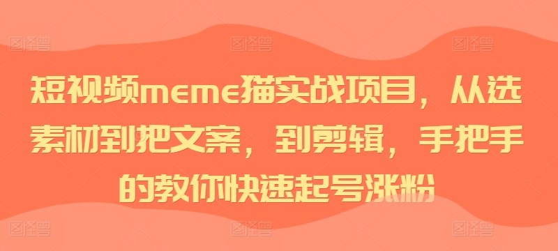 短视频meme猫实战项目，从选素材到把文案，到剪辑，手把手的教你快速起号涨粉-财兔窝项目网