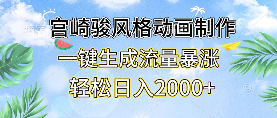 宫崎骏风格动画制作，一键生成流量暴涨，轻松日入2000+-财兔窝项目网