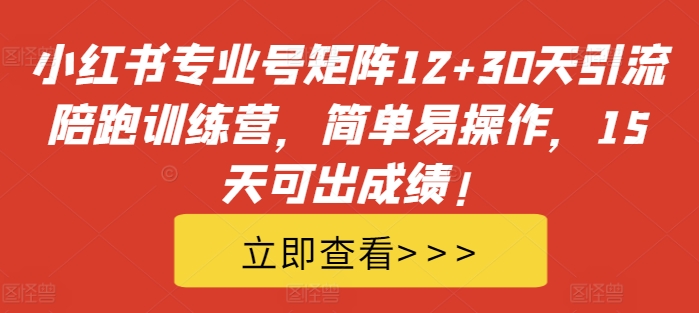 小红书专业号矩阵12+30天引流陪跑训练营，简单易操作，15天可出成绩!-财兔窝项目网
