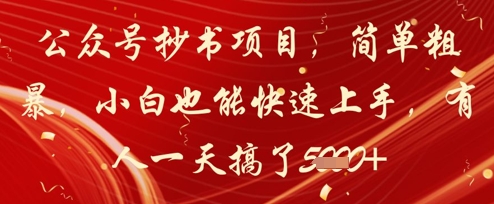 公众号抄书项目，简单粗暴，小白也能快速上手，有人一天搞了1k+-财兔窝项目网