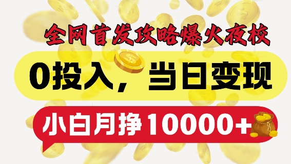 全网首发爆火夜校，0投入，当日变现，小白轻松月入1w+【揭秘】-财兔窝项目网
