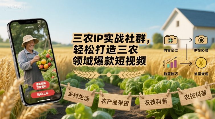 三农IP实战社群，轻松打造三农领域爆款短视频-财兔窝项目网