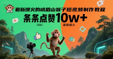 最新爆火的峨眉山猴子短视频制作教程，条条点赞10w+，谁做谁火【教程+提示词】-财兔窝项目网