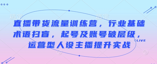 直播带货流量训练营，行业基础术语扫盲，起号及账号破层级，运营型人设主播提升实战-财兔窝项目网