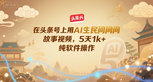 在头条号上用AI生民间故事视频，5天1k+，纯软件操作-财兔窝项目网