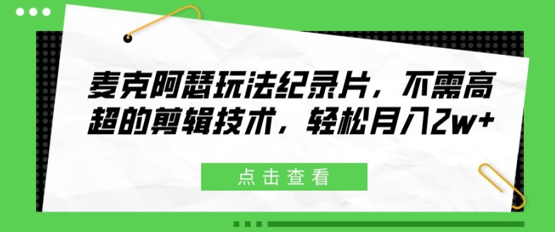 麦克阿瑟玩法纪录片，不需高超的剪辑技术，轻松月入2w+【揭秘】-财兔窝项目网