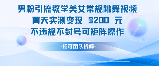 男粉引流教学美女常规跳舞视频两天实测变现1k+，不违规不封号可矩阵操作-财兔窝项目网