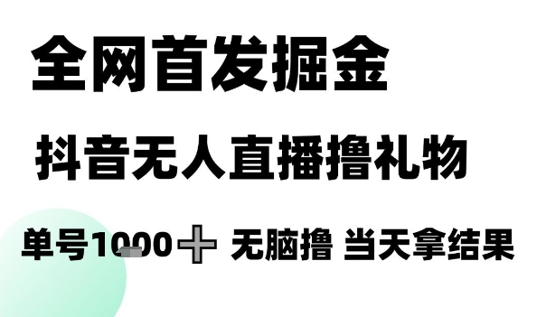 全网首发掘金抖音无人直播撸礼物，单号1k +无脑撸，当天拿结果【揭秘】-财兔窝项目网