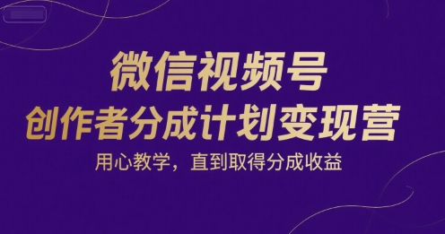 微信视频号创作者分成计划变现营，用心教学，直到取得分成收益-财兔窝项目网