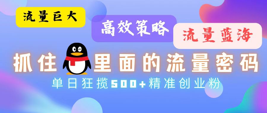 流量蓝海，抓住QQ里面的流量密码！高效策略，单日狂揽500+精准创业粉-财兔窝项目网