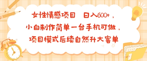 女性情感项目 小白制作简单一台手机可做 项目模式后续自然升大客单 日入6张-财兔窝项目网
