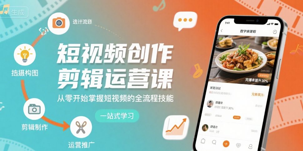短视频创作剪辑运营课，从零开始掌握短视频的全流程技能-财兔窝项目网