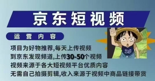 京东短视频带货课，无需自己拍摄剪辑，保姆式教学，两天快速上手-财兔窝项目网