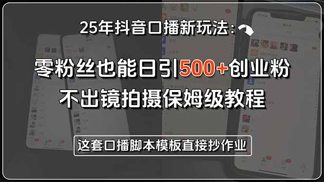 25年抖音口播新玩法：零粉丝也能日引500+创业粉，不出镜拍摄保姆级教程…-财兔窝项目网