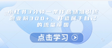小红书3分钟一条作品精准引流创业粉300+，打造属于自己的流量帝国-财兔窝项目网