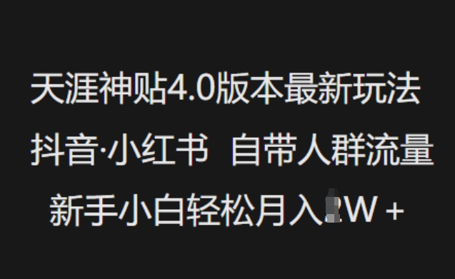 天涯神贴4.0版本最新玩法，抖音·小红书自带人群流量，新手小白轻松月入过W-财兔窝项目网