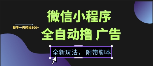 微信小程序全自动撸广告项目，彻底解决没流量的问题，新手一天8张+【揭秘】-财兔窝项目网