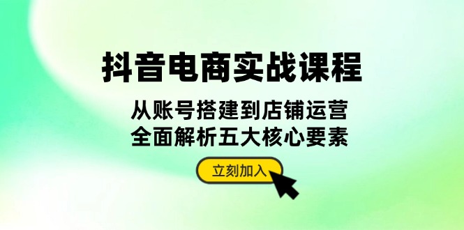 抖音 电商实战课程：从账号搭建到店铺运营，全面解析五大核心要素-财兔窝项目网