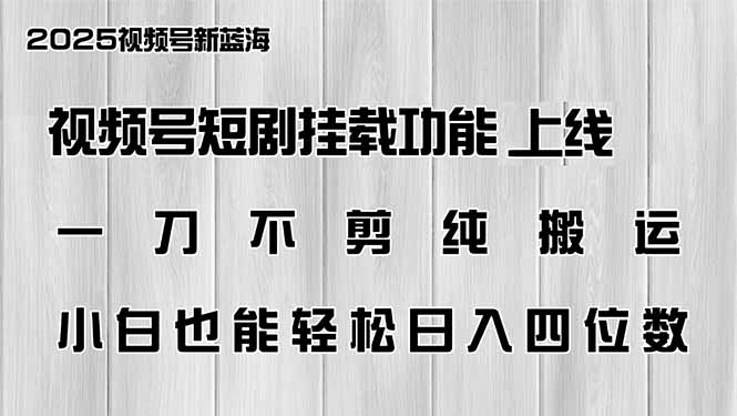 视频号短剧挂载功能上线，一刀不剪纯搬运，小白也能轻松日入四位数-财兔窝项目网