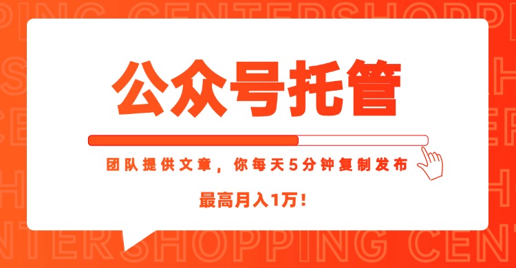 【公众号托管 】我提供文章，你每天５分钟复制发布，最高月入1W-财兔窝项目网