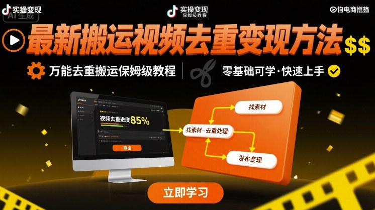 最新搬运视频去重变现方法，万能去重搬运保姆级教程-财兔窝项目网